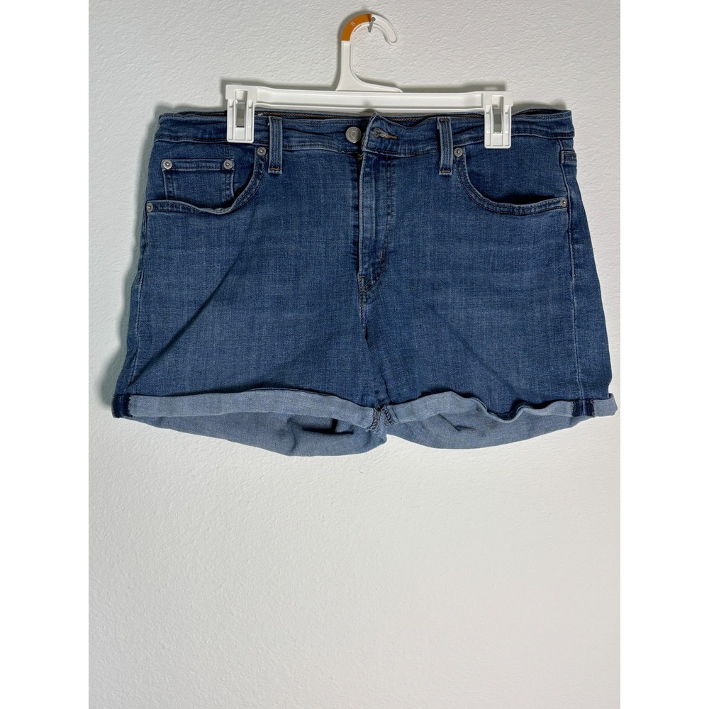 Levis Mid Length Denim Shorts Womens 32 Medium Wash Cuffed Blue Jean Shorts
